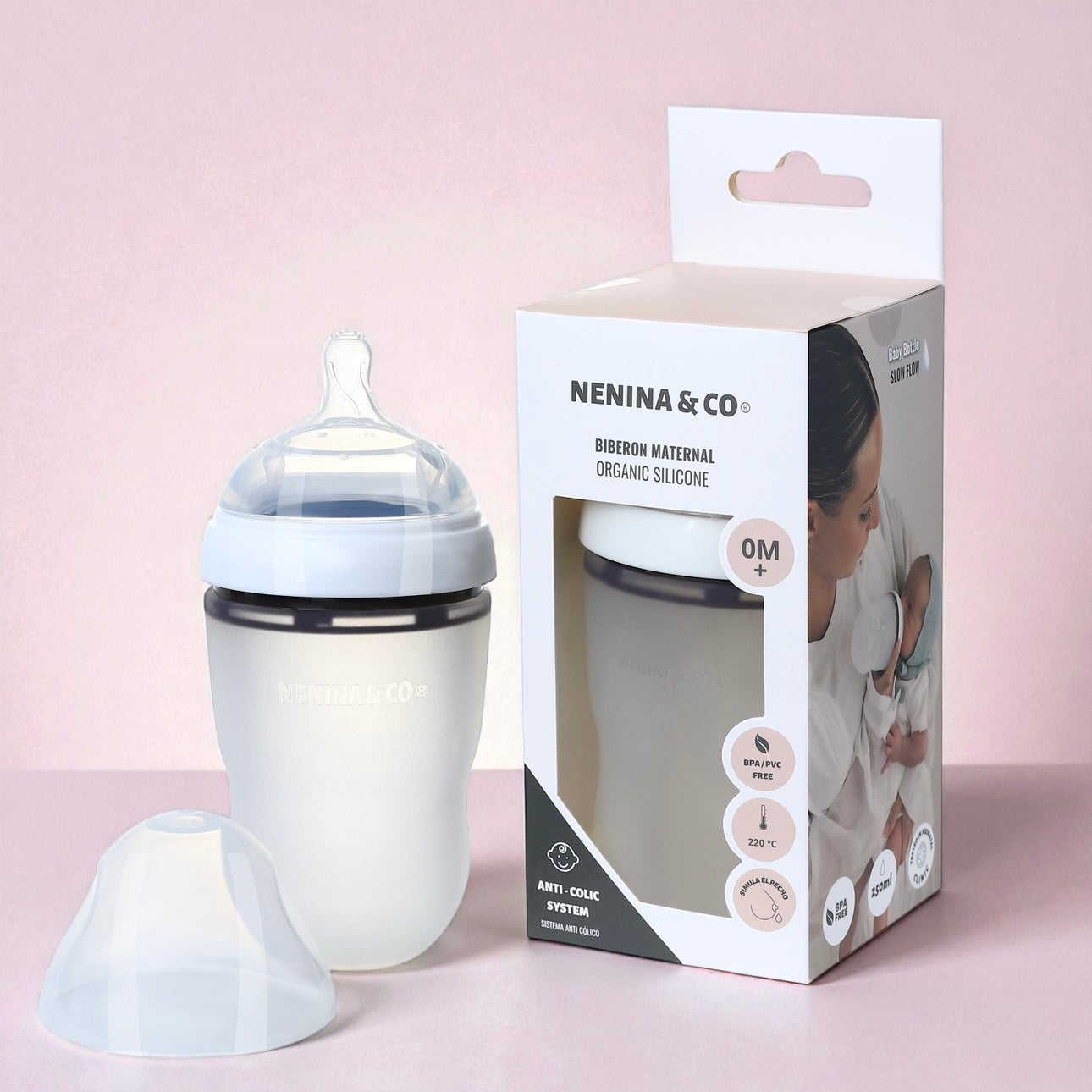 Pack Biberon Blanco flujo lento + Chupete Clásico Nenina & Co