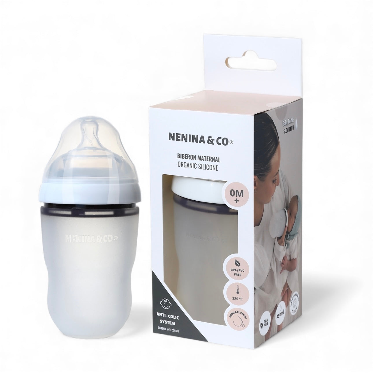 Pack Biberon Blanco flujo lento + Chupete Clásico Nenina & Co