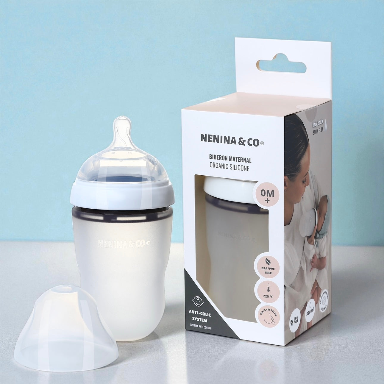 Pack Biberon Blanco flujo lento + Chupete Clásico Nenina & Co