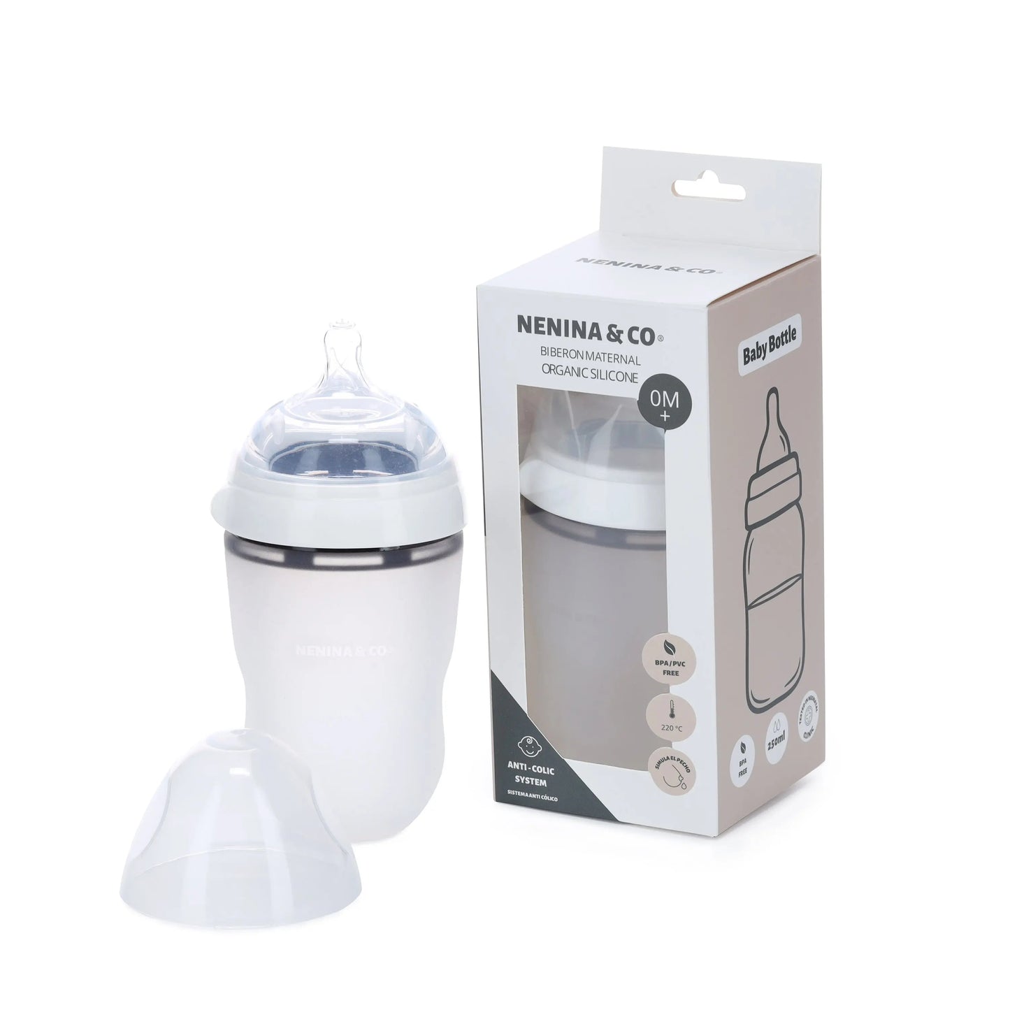 Pack Biberon Blanco flujo lento + Chupete Clásico Nenina & Co